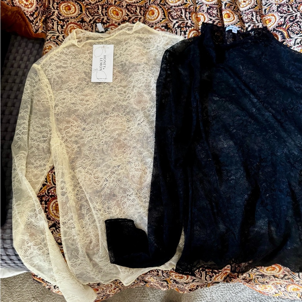 White Birch Lace Blouses in Black and Cream